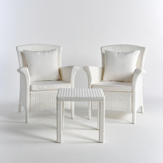 Set salotto da giardino dalle linee essenziali, colore bianco